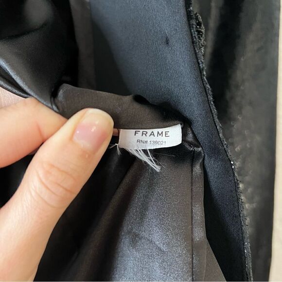 FRAME Black Metallic Velvet Satin Single Blazer Jacket Size 2 - Picture 12 of 12